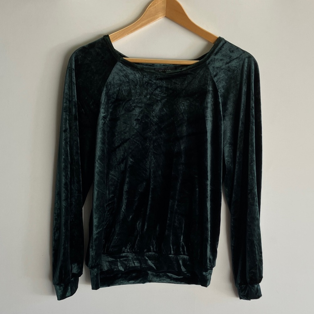 MAEVE by Anthropologie Velvet Long Sleeve Sweatshirt - Deep Green